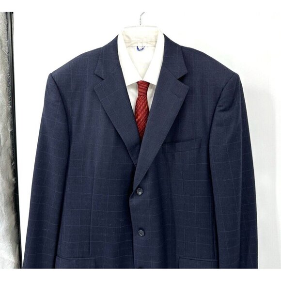 SAMUELSOHN 2 piece suit jacket pants 100% wool windowpane plaid blue 48L - Picture 2 of 12